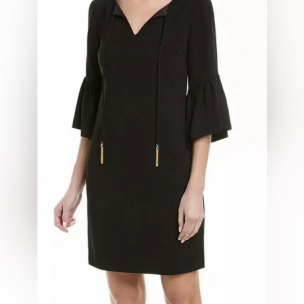 🎉HP🎉New! Trina Turk Scoop Neck Bell Sleeve Baroque Dress Black Size S✨ - Picture 2 of 14